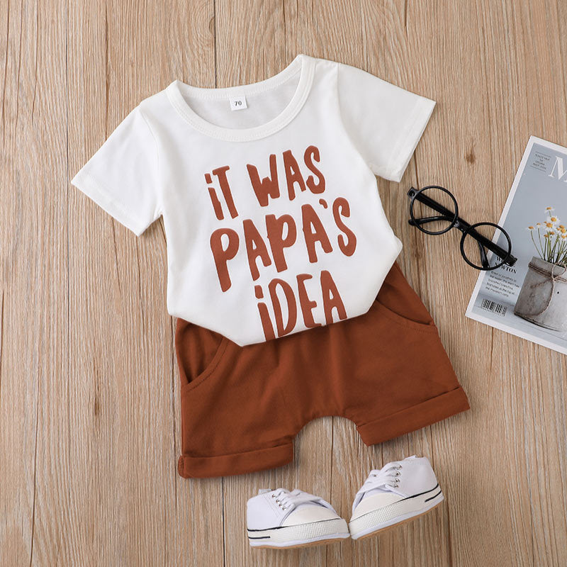 6M-3Y Baby Boys Outfits Sets It Was Papa's Idea Print T-Shirts & Shorts Wholesale Baby Clothing - PrettyKid