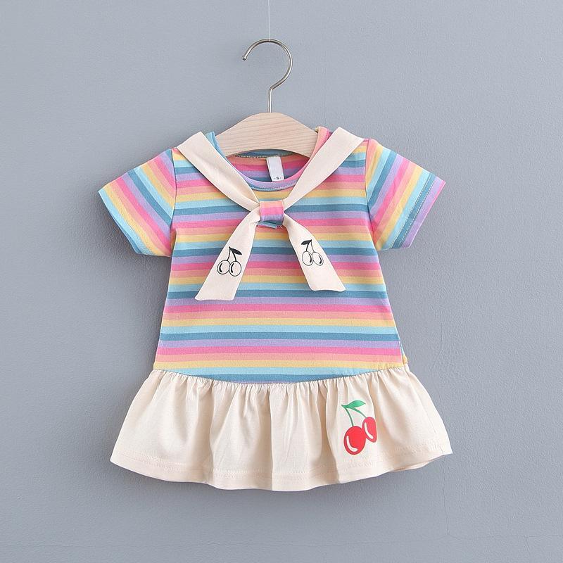 Baby Girls Tie Striped Preppy Style Dress - PrettyKid