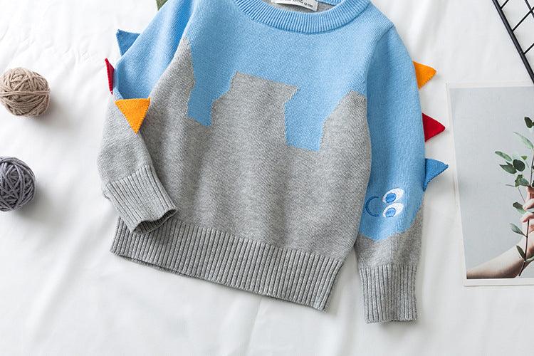 Toddler Kids Boys Knitted Jacquard Embroidered Dinosaur Shaped Sweater - PrettyKid