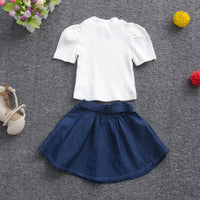 Toddler kids girls' long sleeve solid color T-shirt skirt suit - PrettyKid