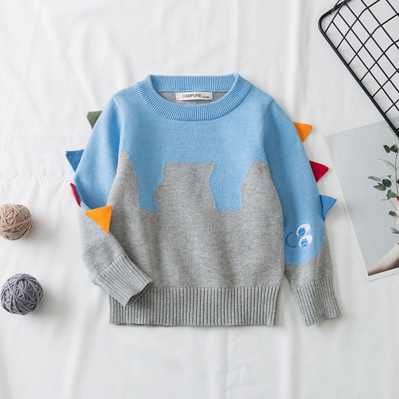 Toddler Kids Boys Knitted Jacquard Embroidered Dinosaur Shaped Sweater - PrettyKid