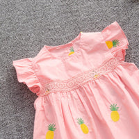 Toddler girls' short sleeve pineapple print solid loose dress - PrettyKid