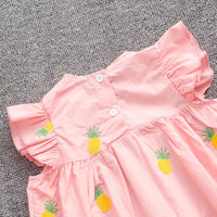 Toddler girls' short sleeve pineapple print solid loose dress - PrettyKid