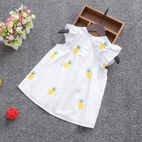 Toddler girls' short sleeve pineapple print solid loose dress - PrettyKid