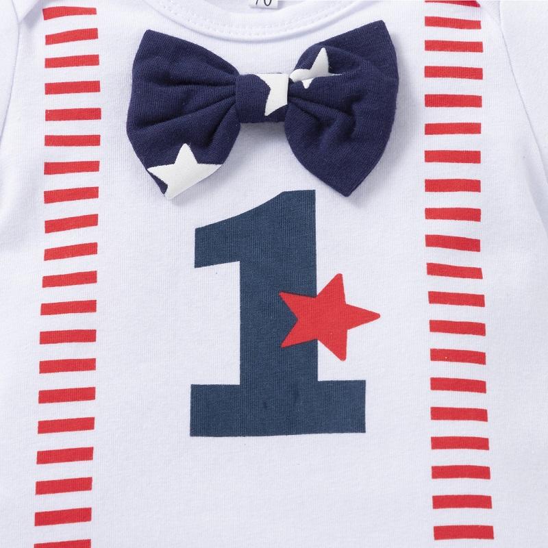 Baby Boy Independence Day Bow Tie Decor Bodysuit & Star Print Shorts - PrettyKid