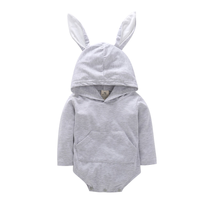 Baby Solid Color Long-sleeved Cute Rabbit Ears Jumpsuit - PrettyKid