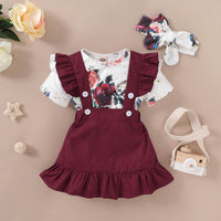 Baby Girls Floral Print Ruffle Jumpsuit Solid Color Straps Dress Set - PrettyKid