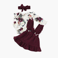 Baby Girls Floral Print Ruffle Jumpsuit Solid Color Straps Dress Set - PrettyKid