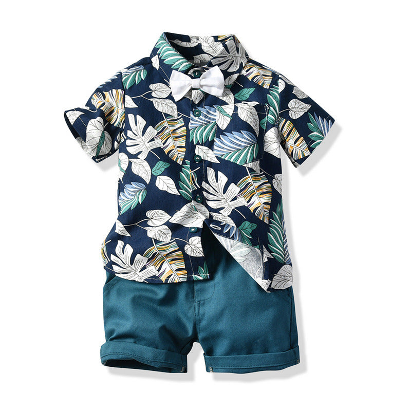 Summer Short-sleeved Flower Shirt Boys Shorts Casual Two-piece - PrettyKid