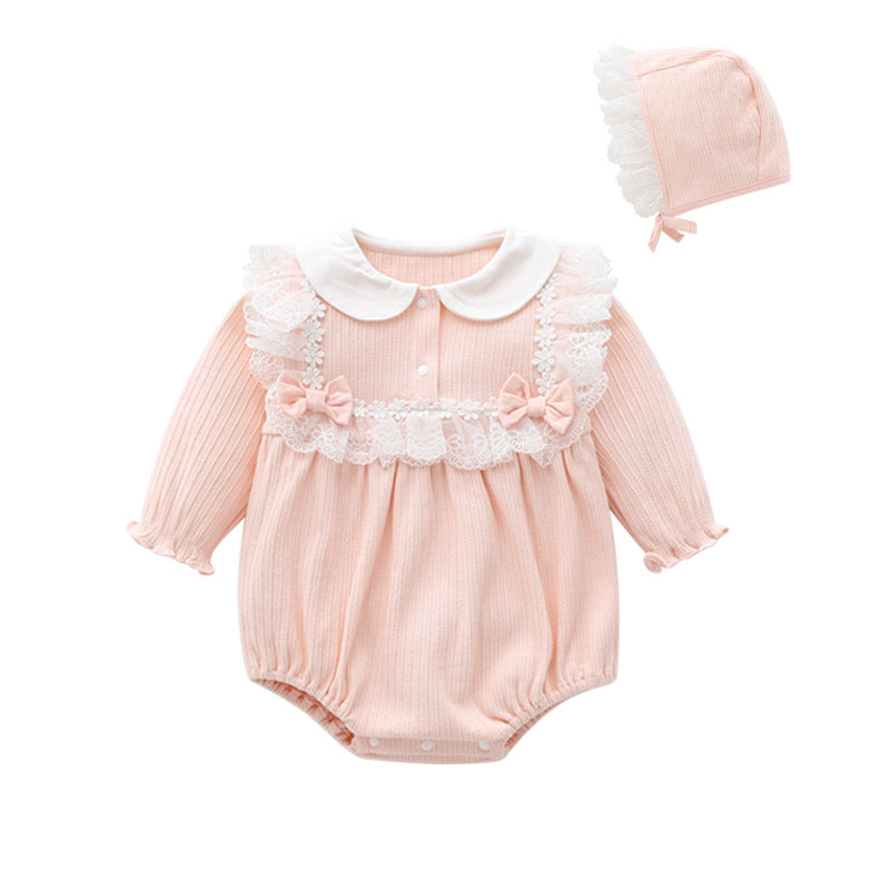 0-12M Baby Girls Doll Collar Lace Bow Bodysuit & Hats Wholesale Baby Clothes In Bulk - PrettyKid