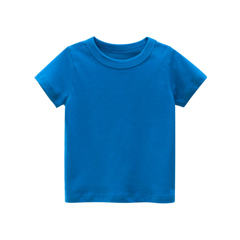 Toddler Kids Boys Girls Solid Color Round Neck Short-sleeved T-shirt Top - PrettyKid