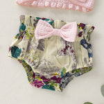 Baby Girls Solid Bow Suspender Shorts Set - PrettyKid