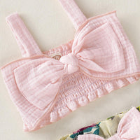 Baby Girls Solid Bow Suspender Shorts Set - PrettyKid