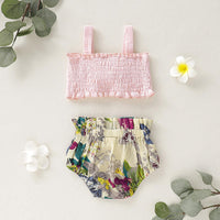 Baby Girls Solid Bow Suspender Shorts Set - PrettyKid