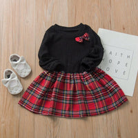 Girls Knitted Plaid Lovely Long Sleeve Dress Christmas Dress - PrettyKid