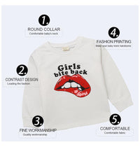 Toddler Kids Solid Letter / Lip Print Crew Neck Long Sleeve Sweater Bottoms - PrettyKid