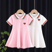 Toddler Girl Heart-shaped Pattern Polo Dress Children's Clothing - PrettyKid