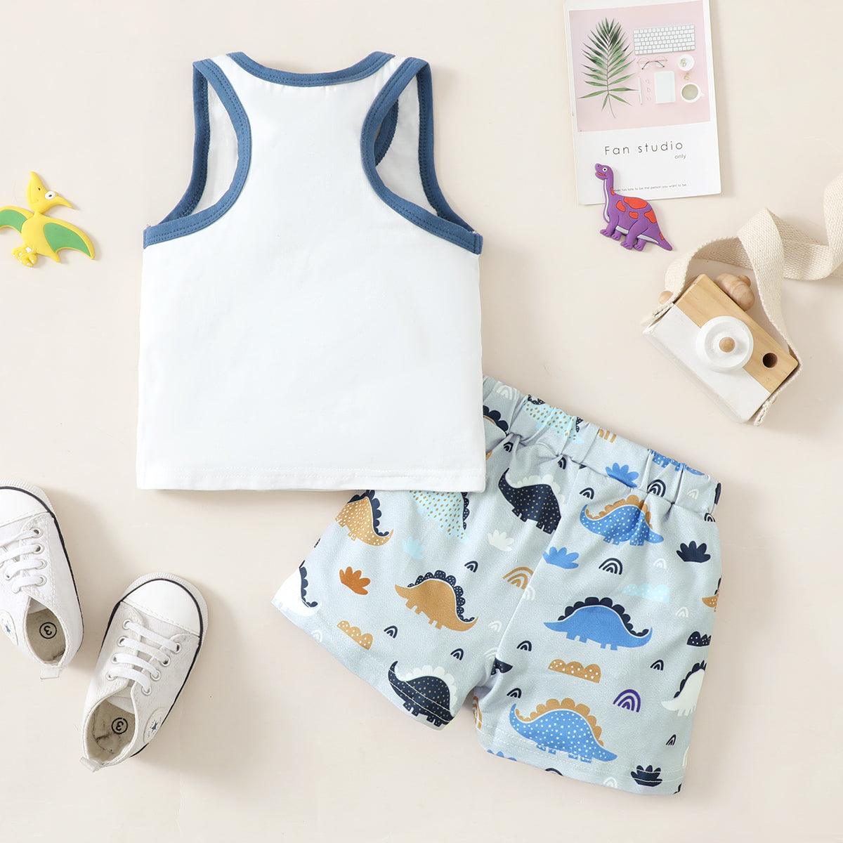 3-24M Baby Boy Sets Dinosaur Print Sleeveless Casual Cool Wholesale Baby Clothes KCL519306 - PrettyKid