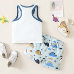 3-24M Baby Boy Sets Dinosaur Print Sleeveless Casual Cool Wholesale Baby Clothes KCL519306 - PrettyKid