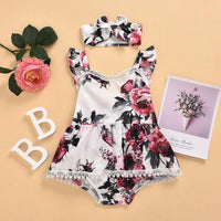 Baby girls flower printed jumpsuit 2-piece lace crawling suit - PrettyKid