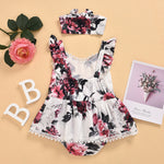 Baby girls flower printed jumpsuit 2-piece lace crawling suit - PrettyKid