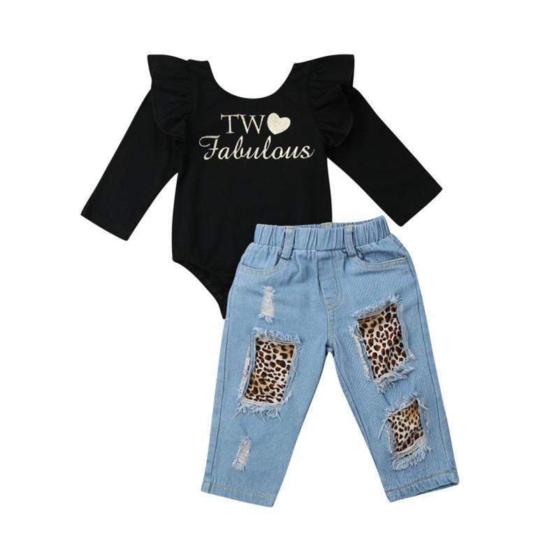 2-piece Letter Pattern Bodysuit & Jeans for Toddler Girl - PrettyKid