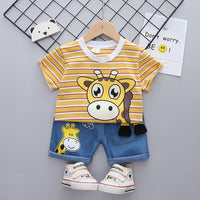 9months-4years Toddler Boy Sets Children's Clothing Two-Piece Suits Giraffe Design Summer Clothes - PrettyKid