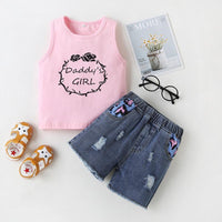 Toddler Girl Letter Print Tank & Denim Shorts - PrettyKid