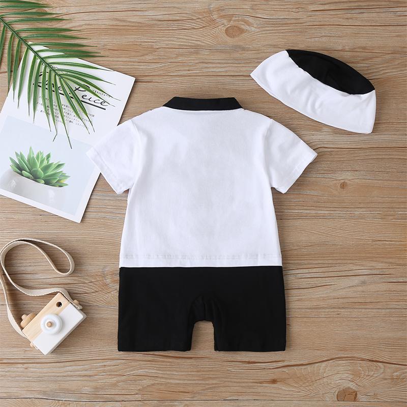 Baby Boy Color-block Embroidery Bodysuit & Hat Children's Clothing - PrettyKid