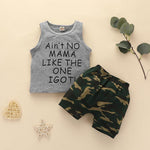 2pcs Fashion Letter Print T-shirt and Camouflage Pants Wholesale children's clothing - PrettyKid