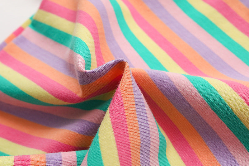 9M-5Y Toddler Girls Rainbow Striped T-Shirts Wholesale Girls Fashion Clothes - PrettyKid