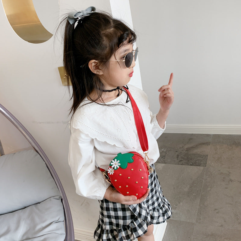 Girls Solid Rivet Lovely Strawberry Messenger Bag Wallet - PrettyKid