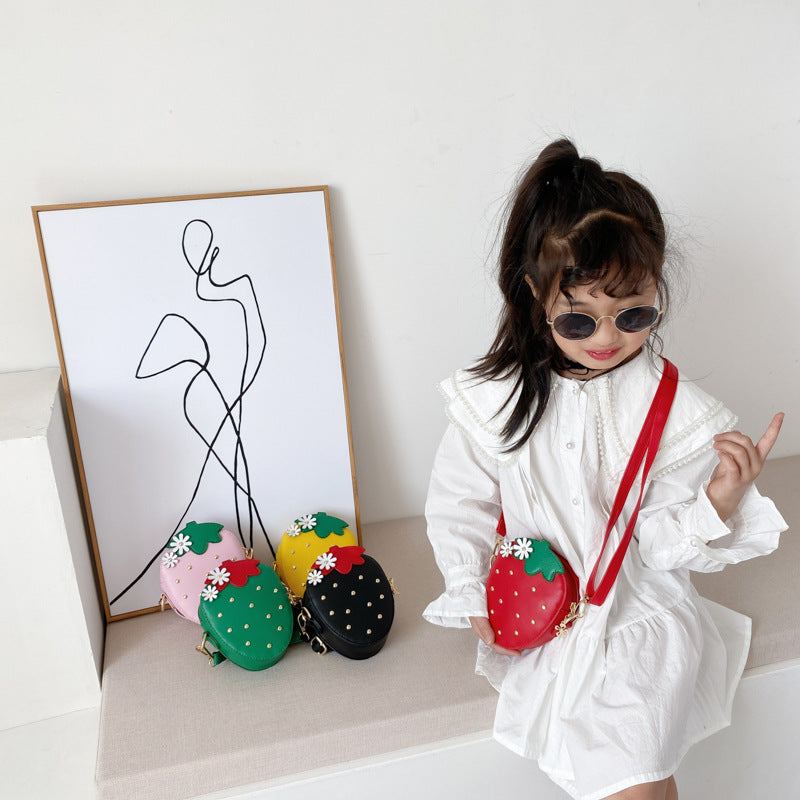 Girls Solid Rivet Lovely Strawberry Messenger Bag Wallet - PrettyKid
