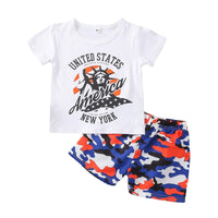 9months-4years Toddler Boy Sets Independence Day Children's Suits Small Boys Letter Print Top Camouflage Shorts Suit - PrettyKid