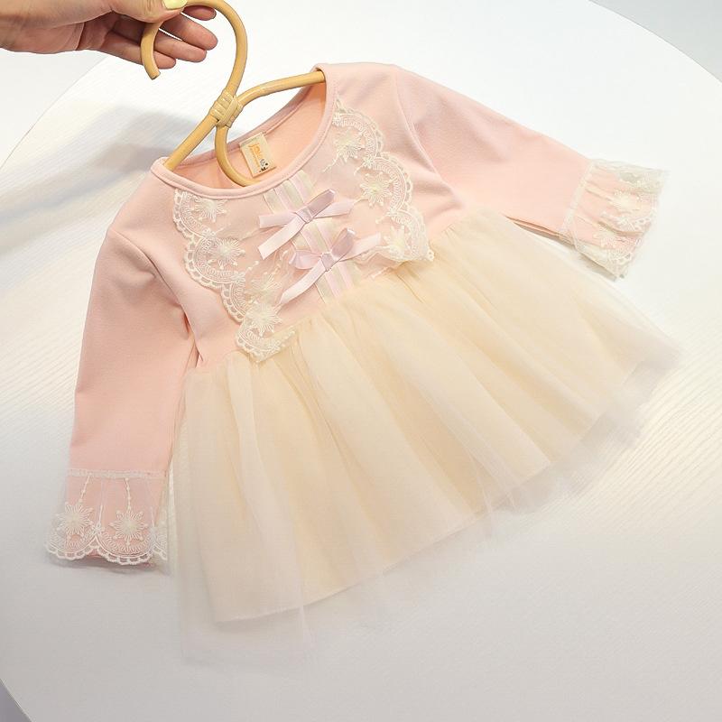wholesale childrens clothing usa Baby Girl Lace Decor Color-block Dress Wholesale Children's Clothing - PrettyKid