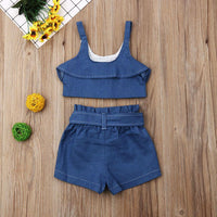 Toddler kids girls' slings denim suit skirts - PrettyKid