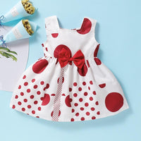 Baby Girl Bow Decor Polka Dot Sleeveless Dress Children's Clothing - PrettyKid