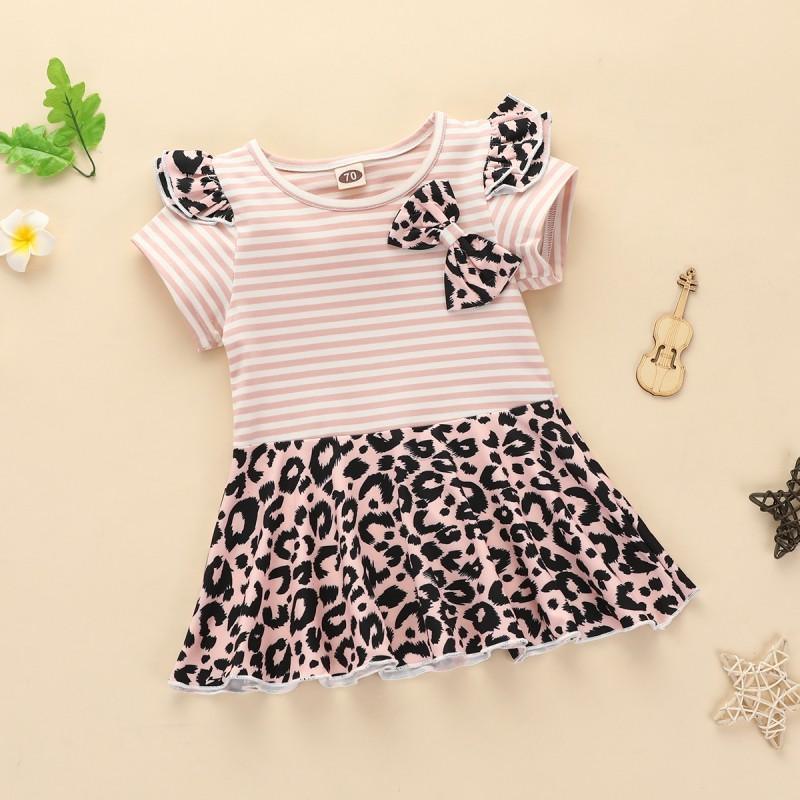 Leopard Pattern Striped Dress for Baby Girl - PrettyKid