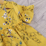 Toddler Kids Girl Solid Flower Print Short Sleeve Dress - PrettyKid