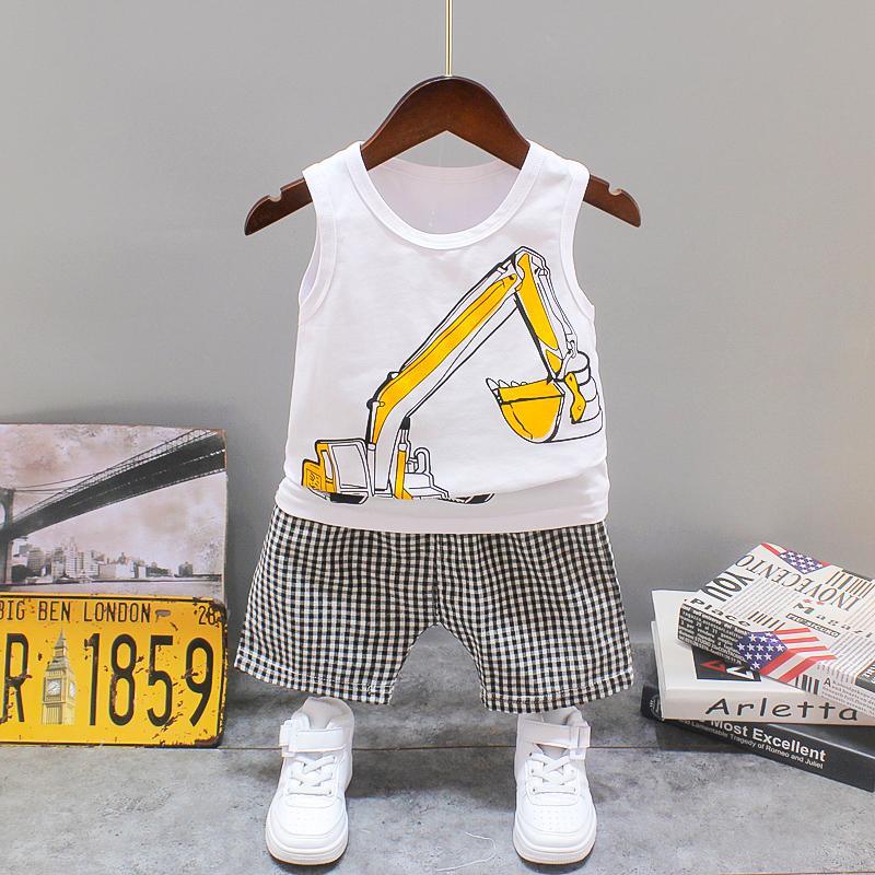 2pcs Cute Backhoe Prints Top and Pants Wholesale children's clothing - PrettyKid