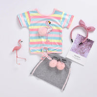 Summer Toddler kids girls color striped ice cream flamingo dress set - PrettyKid