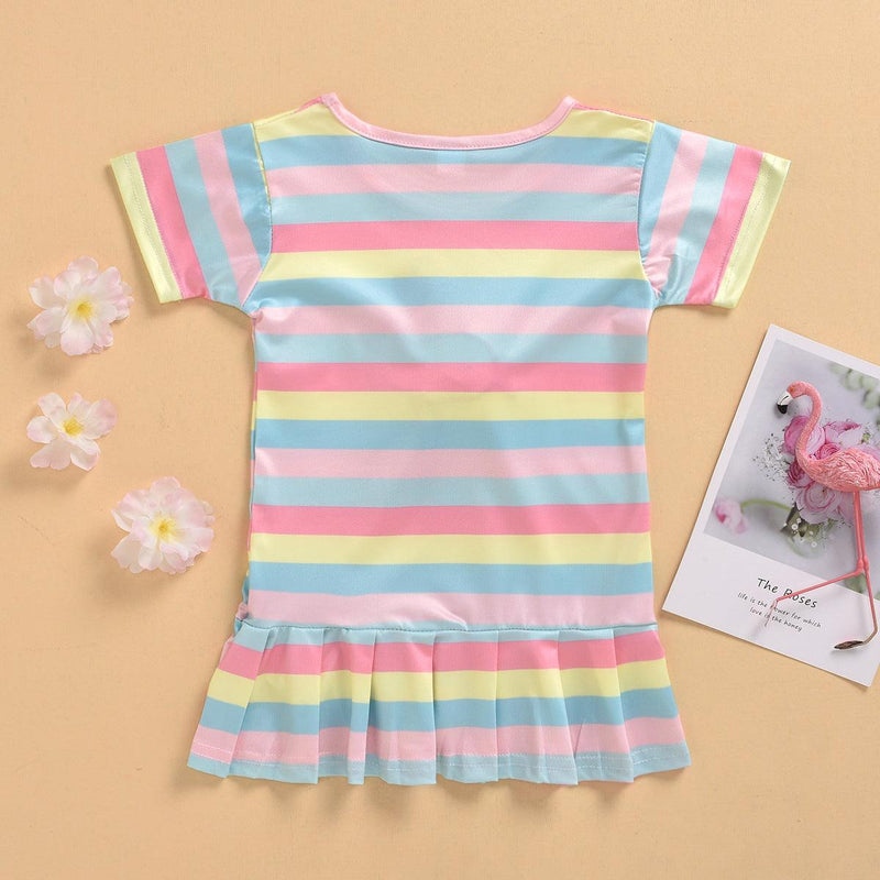 Summer Toddler kids girls color striped ice cream flamingo dress set - PrettyKid