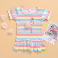 Summer Toddler kids girls color striped ice cream flamingo dress set - PrettyKid