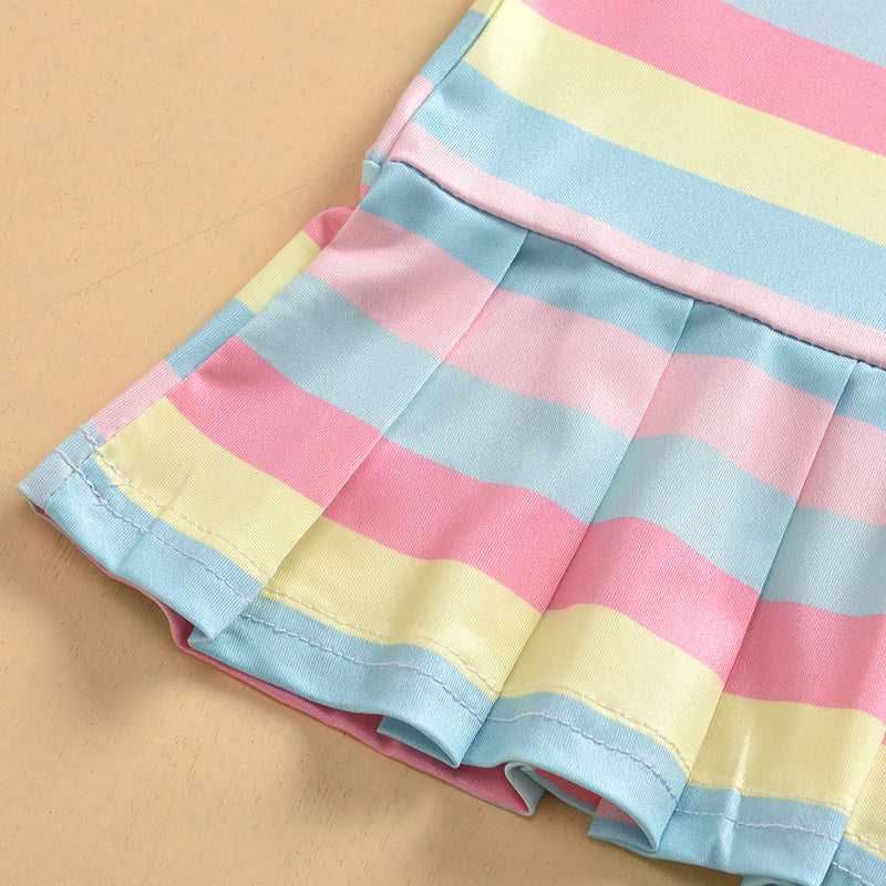 Summer Toddler kids girls color striped ice cream flamingo dress set - PrettyKid