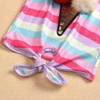 Summer Toddler kids girls color striped ice cream flamingo dress set - PrettyKid