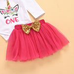 Baby Girls Solid Unicorn Print Jumpsuit Bow Mesh Skirt Set - PrettyKid