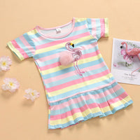 Summer Toddler kids girls color striped ice cream flamingo dress set - PrettyKid