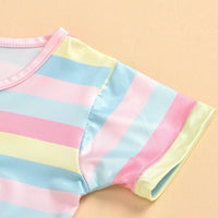 Summer Toddler kids girls color striped ice cream flamingo dress set - PrettyKid