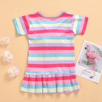 Summer Toddler kids girls color striped ice cream flamingo dress set - PrettyKid