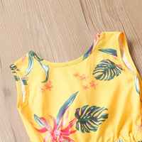 Toddler Kids Girls' Sleeveless Floral Yellow Backless Jumpsuit Trendy Girl Clothes Wholesale - PrettyKid